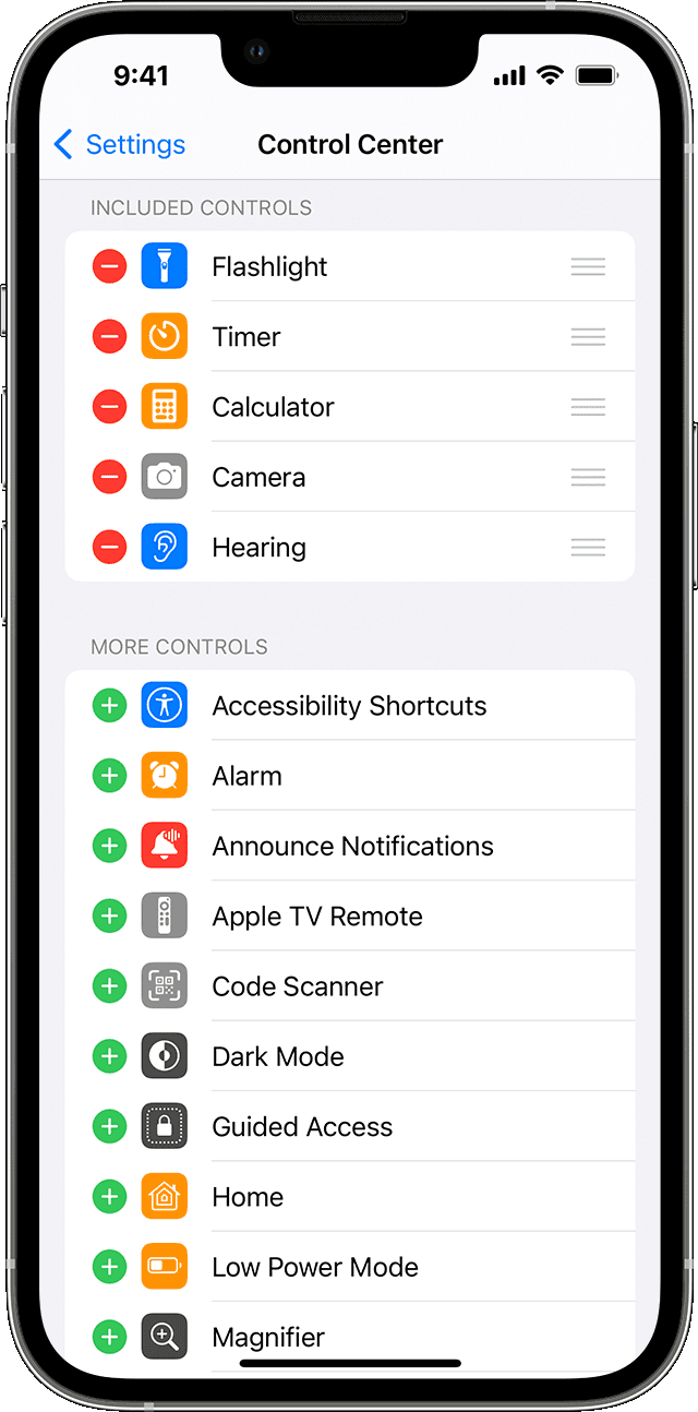 iOS Control Center Settings